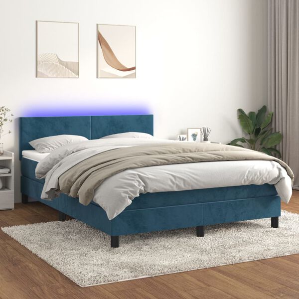 vidaXL Boxspringbett mit Matratze & LED Dunkelblau 140x190 cm Samt