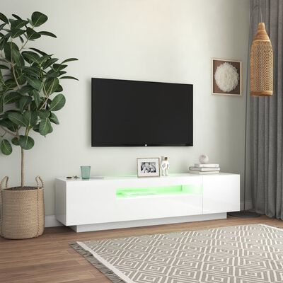 vidaXL TV-Schrank mit LED-Leuchten Hochglanz-Weiß 160x35x40 cm