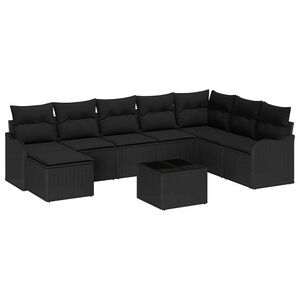 vidaXL Garten-Sofa-Set mit Kissen 9 pcs Schwarz Poly Rattan