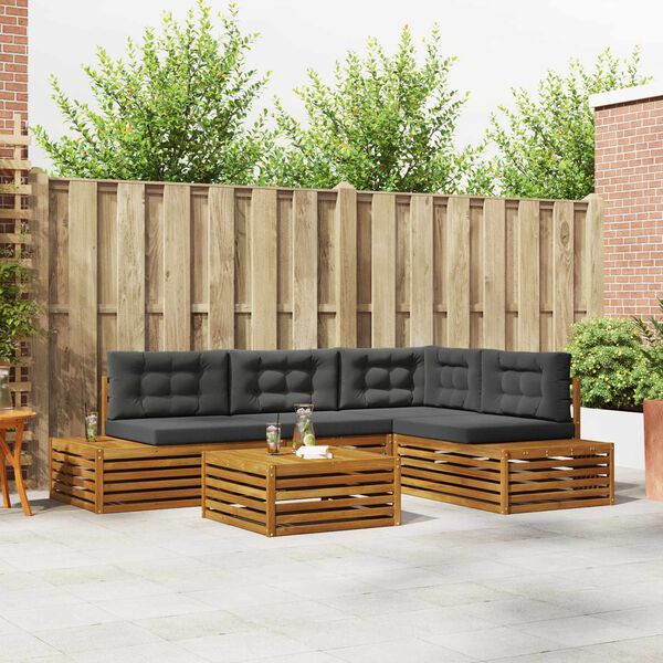 vidaXL Outdoor-Sofagarnitur mit Kissen 5 St&uuml;ck Natur und Anthrazit