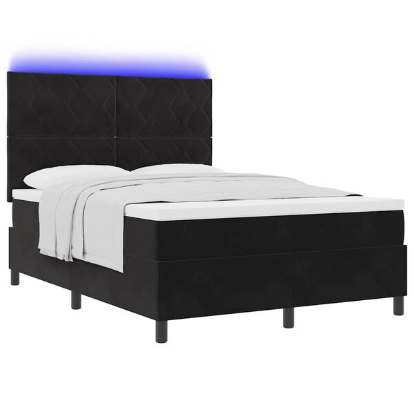 vidaXL LED Boxspringbett mit Matratze Schwarz 140 x 200 cm Samt