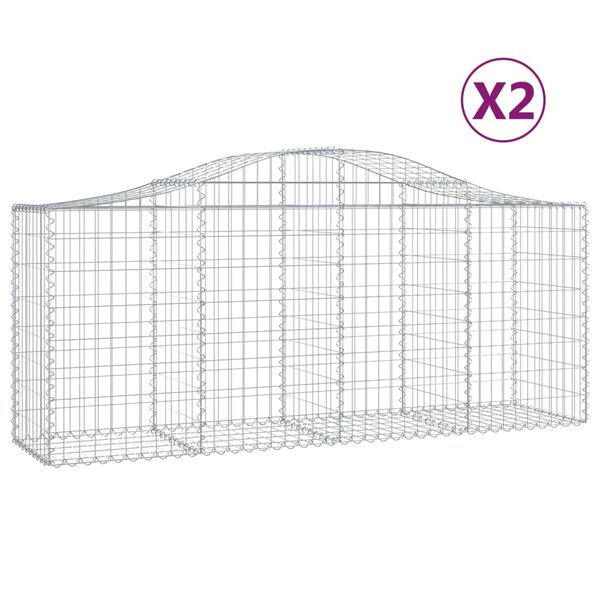 vidaXL Gabionen mit Hochbogen 2 Stk. 200x50x80/100 cm Verzinktes Eisen