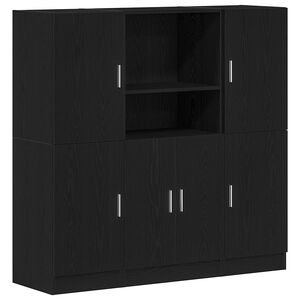 vidaXL 3-tlg. K&uuml;chenschrank-Set Schwarz Holzwerkstoff