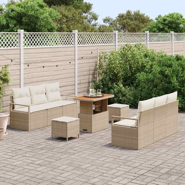 vidaXL Garten-Sofa-Set mit Speicher 9 pcs Beige Poly Rattan