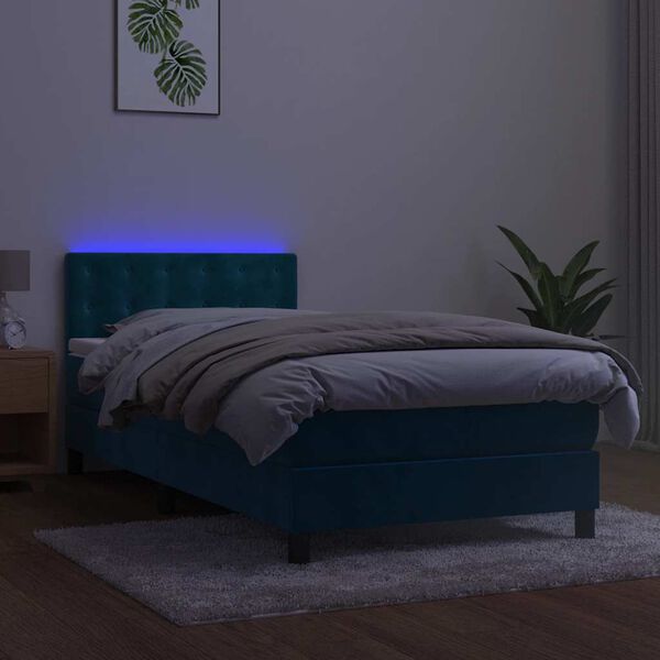 vidaXL Boxspringbett mit Matratze & LED Dunkelblau 80x200 cm Samt