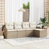 vidaXL Garten-Sofa-Set mit Kissen mit Speicher 5 pcs Beige Poly Rattan