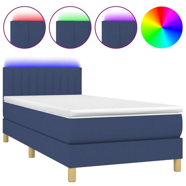 vidaXL Boxspringbett mit Matratze & LED Blau 80x200 cm Stoff