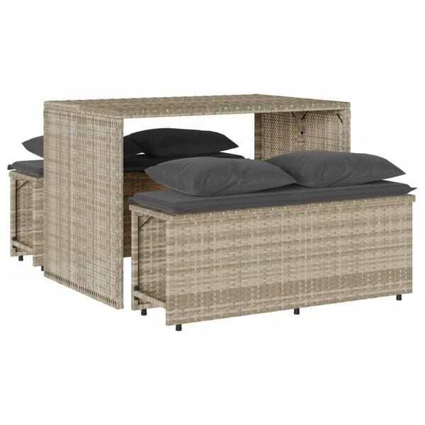 vidaXL 3-tlg. Garten-Essgruppe mit Kissen Hellgrau Poly Rattan