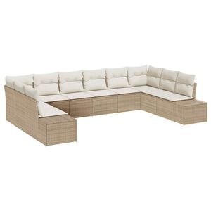 vidaXL Gartensofa-set mit Kissen 10 pcs Beige und Creme Polyrattan