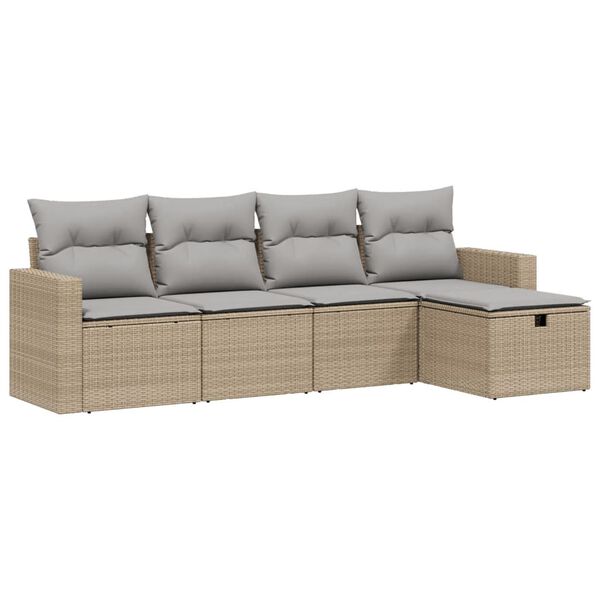 vidaXL 5-tlg. Garten-Sofagarnitur mit Kissen Beige Poly Rattan