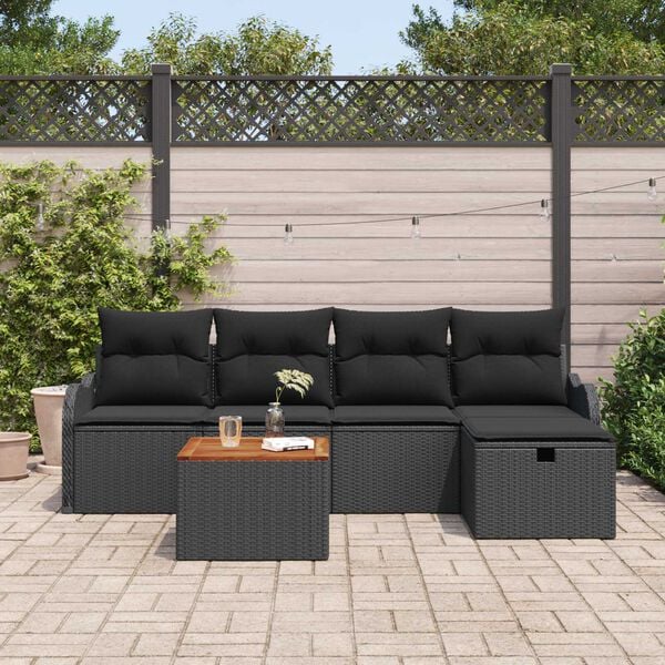 vidaXL Gartensofa-set mit Kissen 6 pcs Schwarz Poly Rattan