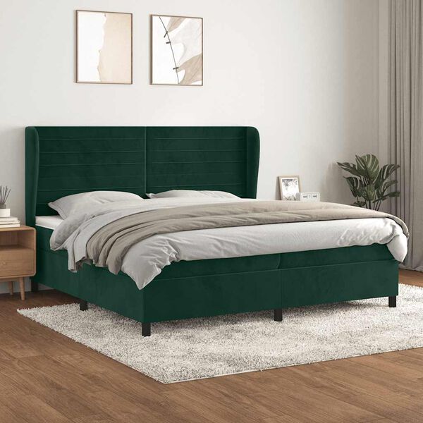 vidaXL Boxspringbett mit Matratze Dunkelgr&uuml;n 200x200 cm Samt