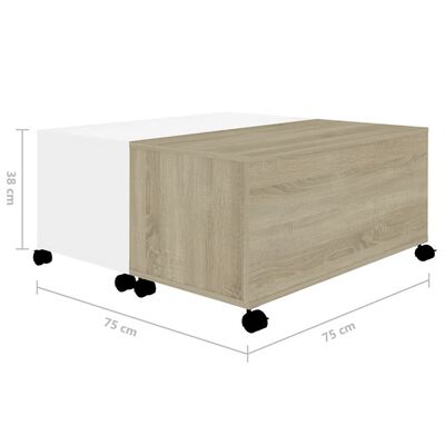 vidaXL Couchtisch Weiß Sonoma-Eiche 75x75x38 cm Holzwerkstoff