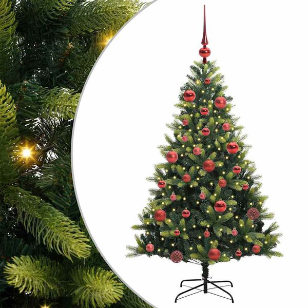 vidaXL K&uuml;nstlicher geflammter Weihnachtsbaum 150 LEDs Gr&uuml;n 150 cm
