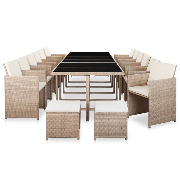 vidaXL 17-tlg. Garten-Essgruppe mit Auflagen Poly Rattan Beige