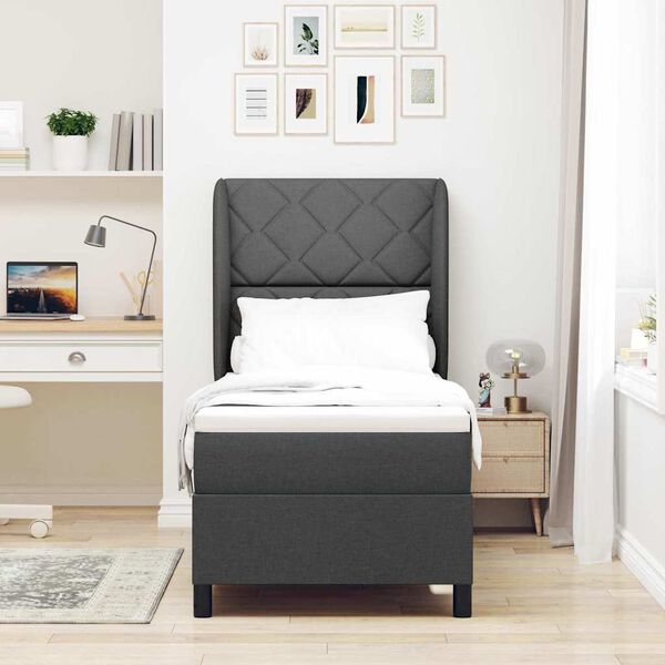 vidaXL Boxspringbett mit Matratze Dunkelgrau 80 x 200 cm Stoff