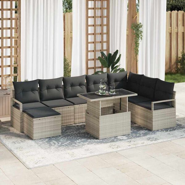 vidaXL Garten-Sofa-Set mit Kissen 9 pcs Hellgrau