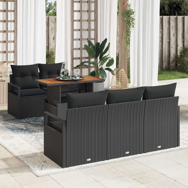 vidaXL Garten-Sofa-Set mit Speicher 6 pcs Schwarz Poly Rattan