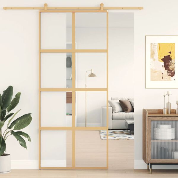 vidaXL Schiebet&uuml;r Golden 90x205 cm ESG-Klarglas und Aluminium