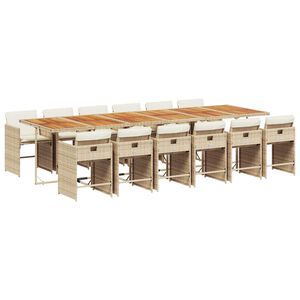 vidaXL 13-tlg. Garten-Essgruppe mit Kissen Beige Poly Rattan