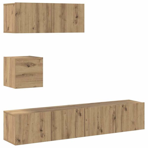 vidaXL 4-tlg. TV-Schrank-Set Wandmontage Artisan-Eiche Holzwerkstoff