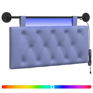 vidaXL H&auml;ngendes Kopfteil Mit LED Licht Jeans blau Stoff