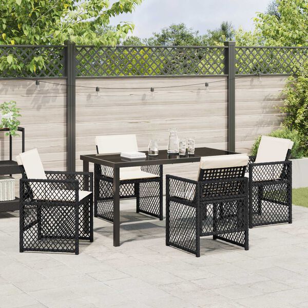 vidaXL Garten Essgruppe 5 pcs Schwarz Poly-Rattan