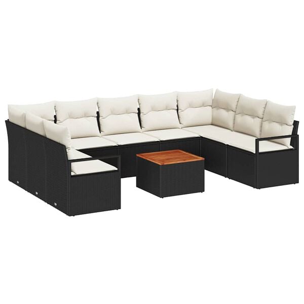 vidaXL Gartensofa-set 10 pcs Schwarz und Creme Poly-Rattan
