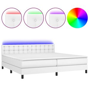 vidaXL Boxspringbett mit Matratze & LED Wei&szlig; 200x200 cm Kunstleder