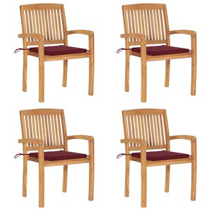 vidaXL Stapelbare Gartenst&uuml;hle mit Kissen 4 Stk. Massivholz Teak