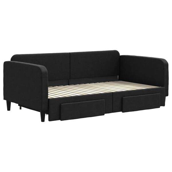 vidaXL Tagesbett Ausziehbar mit Schubladen Schwarz 90x190 cm Stoff