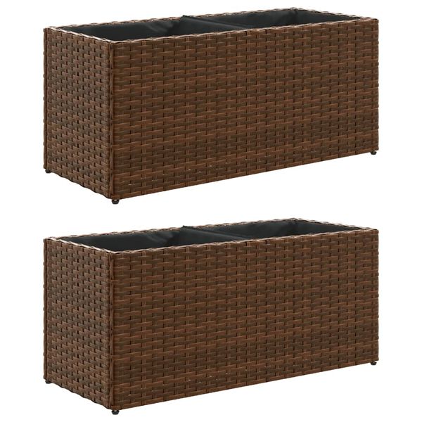 vidaXL Pflanzk&uuml;bel mit 2 T&ouml;pfen 2 Stk. Braun 72x30x32 cm Poly Rattan