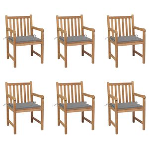 vidaXL Gartenst&uuml;hle 6 Stk. mit Grauen Kissen Massivholz Teak
