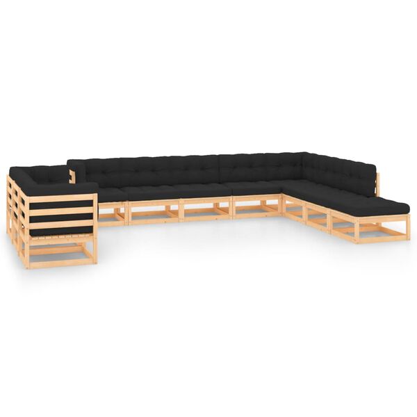 vidaXL 11-tlg. Garten-Lounge-Set mit Kissen Massivholz Kiefer