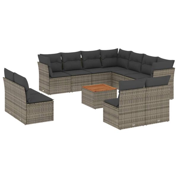 vidaXL 12-tlg. Garten-Sofagarnitur mit Kissen Grau Poly Rattan