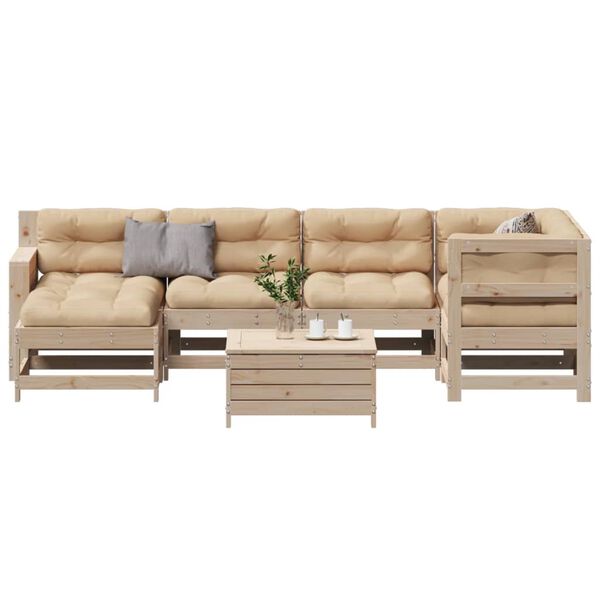 vidaXL 7-tlg. Garten-Lounge-Set mit Kissen Massivholz Kiefer