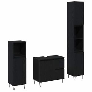 vidaXL Badezimmerm&ouml;bel-Set 3 pcs Schwarz Eichen-Optik 30 x 30 x 190 cm