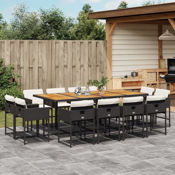 vidaXL 13-tlg. Garten-Essgruppe mit Kissen Schwarz Poly Rattan
