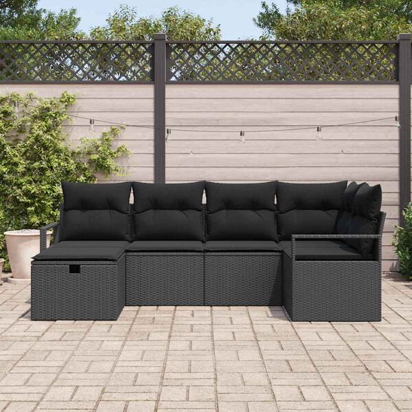 vidaXL Sofa Set mit Kissen mit Speicher Schwarz Poly-Rattan