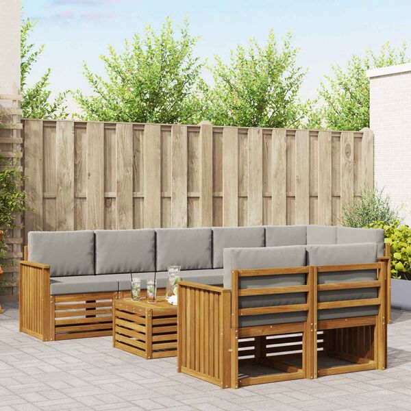 vidaXL Sofagarnituren 9 pcs Nat&uuml;rlich und Hellgrau Massivholz Akazie