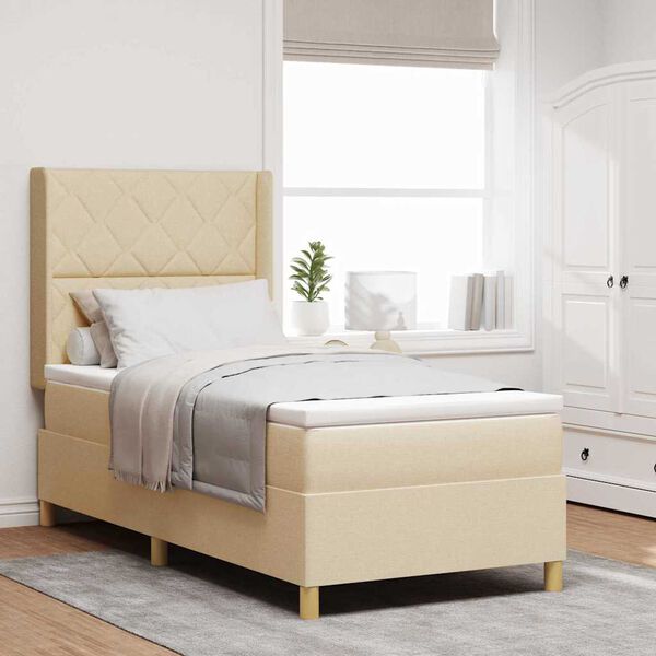 vidaXL Boxspringbett mit Matratze Creme 90 x 190 cm Stoff