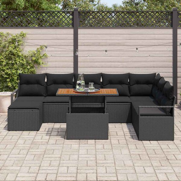 vidaXL Garten-Sofa-Set mit Speicher 9 pcs Schwarz Poly Rattan