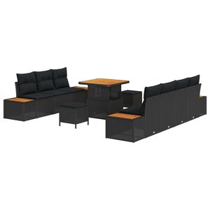vidaXL Gartensofa-set mit Kissen 10 pcs Schwarz Poly Rattan
