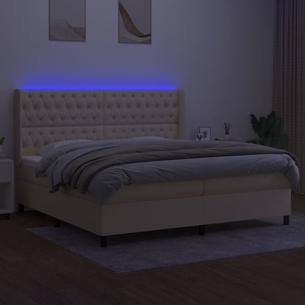 vidaXL Boxspringbett mit Matratze & LED Creme 200x200 cm Stoff