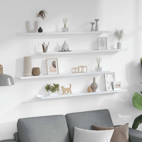 vidaXL Wandregale 4 Stk. Hochglanz-Wei&szlig; 100x9x3 cm