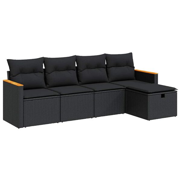 vidaXL 5-tlg. Garten-Sofagarnitur mit Kissen Schwarz Poly Rattan
