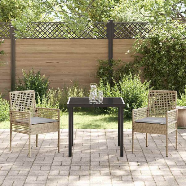 vidaXL Garten Essgruppe mit Kissen 3 pcs Beige Poly-Rattan