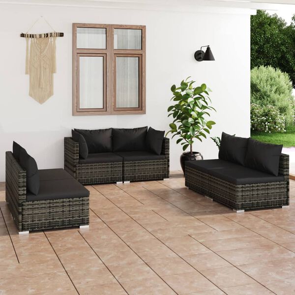 vidaXL 6-tlg. Garten-Lounge-Set mit Kissen Poly Rattan Grau