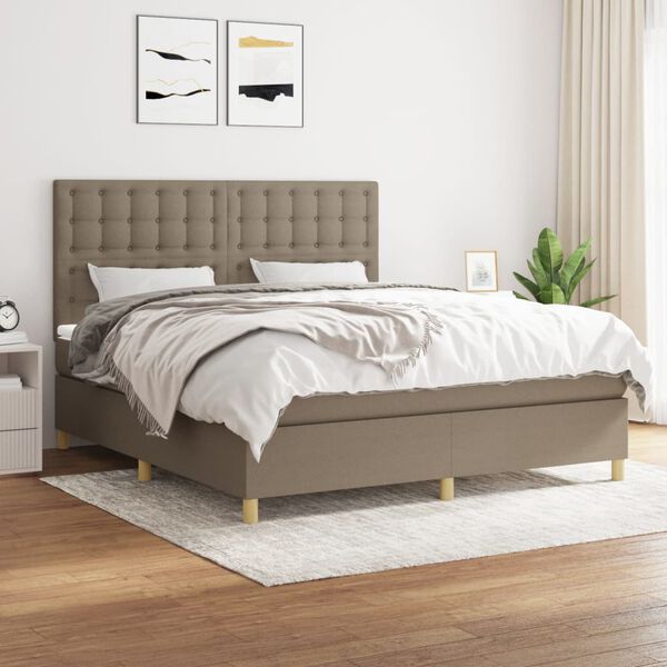 vidaXL Boxspringbett mit Matratze Taupe 160x200 cm Stoff
