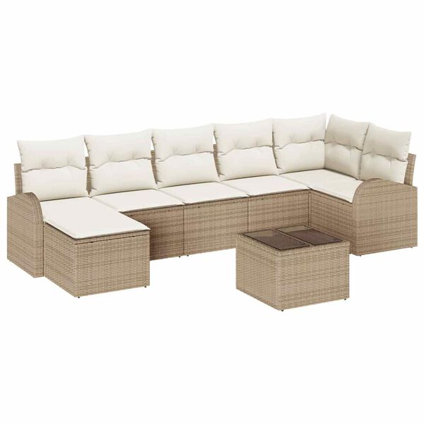 vidaXL Garten-Sofa-Set mit Kissen 8 pcs Beige Poly Rattan